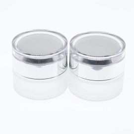 AKOAK 2 Pcs Refillable Frosted Glass Cosmetic Cream Jar Bottle Container,High-end Separate Bottles for Cosmetics with Silver Shiny Lid,Capacity 30g/1oz AKOAK 2 Pcs Refillable Frosted Glass Cosmetic Cream Jar Bottle Container,High-end Separate Bottles for Cosmetics with Silver Shiny Lid,Capacity 30g/1oz