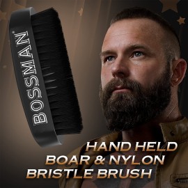 Bossman Beard Brush for Men - Hand Held Boar & Nylon Bristle Brush - Detangling Brush for Beard and Hair Care Bossman Beard Brush for Men - Hand Held Boar & Nylon Bristle Brush - Detangling Brush for Beard and Hair Care
