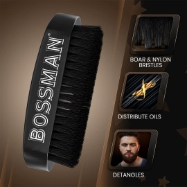 Bossman Beard Brush for Men - Hand Held Boar & Nylon Bristle Brush - Detangling Brush for Beard and Hair Care Bossman Beard Brush for Men - Hand Held Boar & Nylon Bristle Brush - Detangling Brush for Beard and Hair Care