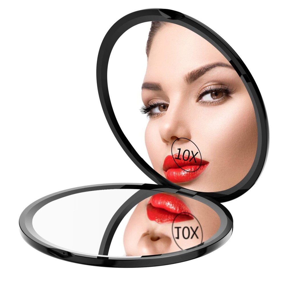 Gospire 4 Ultra-Thin Pocket Makeup Mirror for Travel, 1X/10X Double Sided Magnifying Portable Compact Handbag Handheld Round Foldable Cosmetic Mirror for Women (Black)