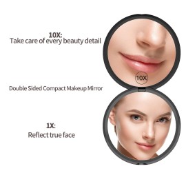 Gospire 4 Ultra-Thin Pocket Makeup Mirror for Travel, 1X/10X Double Sided Magnifying Portable Compact Handbag Handheld Round Foldable Cosmetic Mirror for Women (Black)