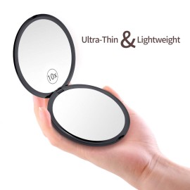 Gospire 4 Ultra-Thin Pocket Makeup Mirror for Travel, 1X/10X Double Sided Magnifying Portable Compact Handbag Handheld Round Foldable Cosmetic Mirror for Women (Black)