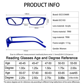 OCCI CHIARI Womens Reading Glasses TR90 Reader For Men 1.0 1.25 1.5 1.75 2.0 2.25 2.5 2.75 3.0 3.5 4.0 5.0 6.0 (Blue,125)