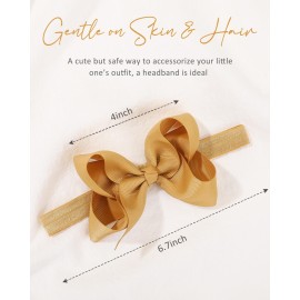 jollybows 40pcs Baby Girls Grosgrain Ribbon Hair Bows Headbands 4 Elastic Hair Band Hair Accessories for Infants Newborn- Natural Color Set