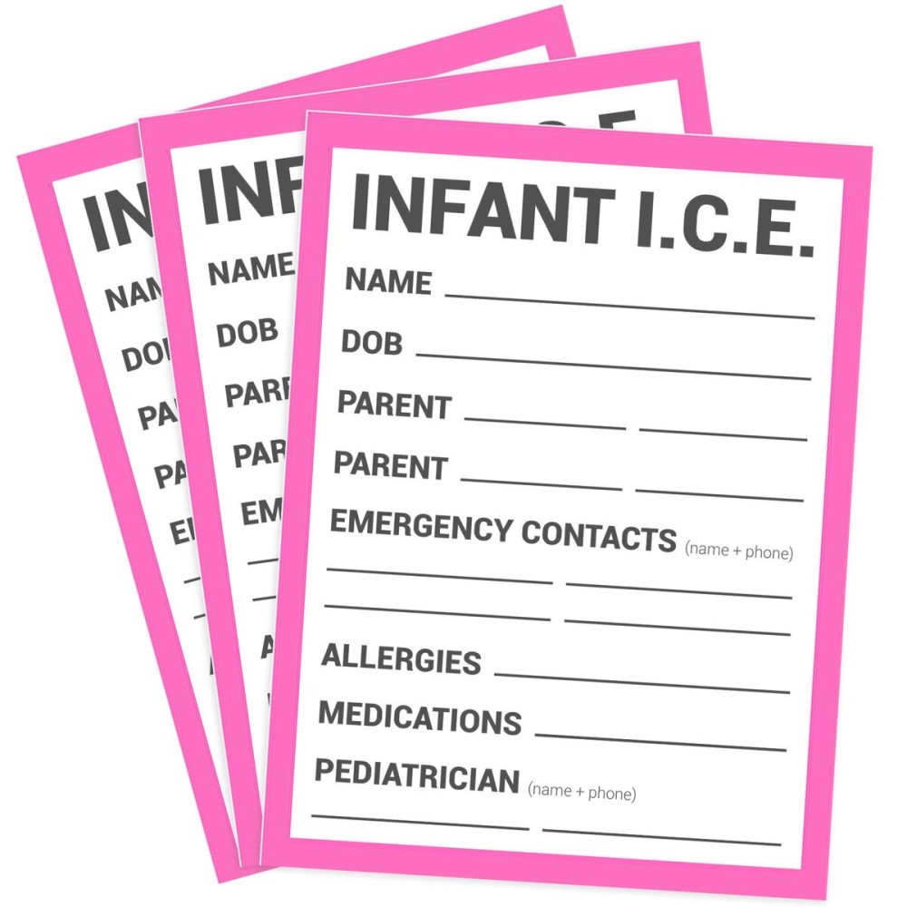 BlueApe ICE Infant Car Seats Medical Information Stickers - Emergency Stickers for Cars - Baby Monitor Car Accessories (Pink 3 Pack)
