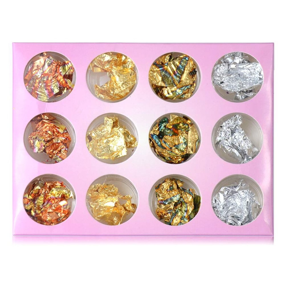 YesLady Gold Silver Nail Art Foil Aluminum Sticker 3d Glitter Flake Decoration 12 Pots YesLady Gold Silver Nail Art Foil Aluminum Sticker 3d Glitter Flake Decoration 12 Pots