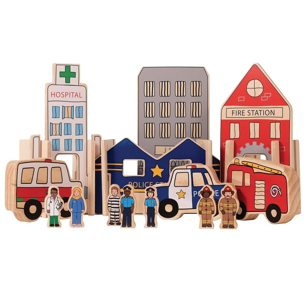 THE FRECKLED FROG Happy Architect - Emergency - Set of 20 - Ages 2+ - Wooden Blocks for Preschoolers and Elementary Aged Kids - Includes Workers, Vehicles and Buildings