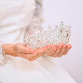 Tgirls Baroque Bridal Wedding Crowns and Tiaras Bride Princess Flower Rhinestone Headband Jewelry for Women and Girls (Silver)