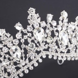 Tgirls Baroque Bridal Wedding Crowns and Tiaras Bride Princess Flower Rhinestone Headband Jewelry for Women and Girls (Silver)