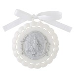 Moulded Crib Medal with Guardian Angel for Baby Nursery Room Decor, 3 1/4 Inch (White)