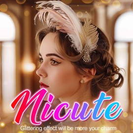 Nicute Boho Feather Headbands Peacoak Headpieces Festival Indian Headband Hippie Accessories for Women (Beige)