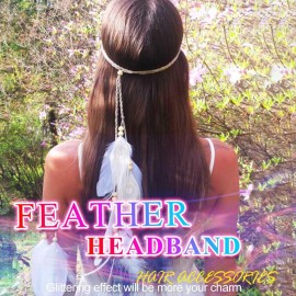 Nicute Boho Feather Headbands Peacoak Headpieces Festival Indian Headband Hippie Accessories for Women (Beige)