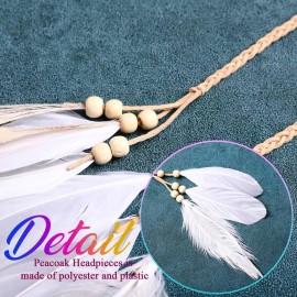 Nicute Boho Feather Headbands Peacoak Headpieces Festival Indian Headband Hippie Accessories for Women (Beige)