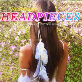 Nicute Boho Feather Headbands Peacoak Headpieces Festival Indian Headband Hippie Accessories for Women (Beige)