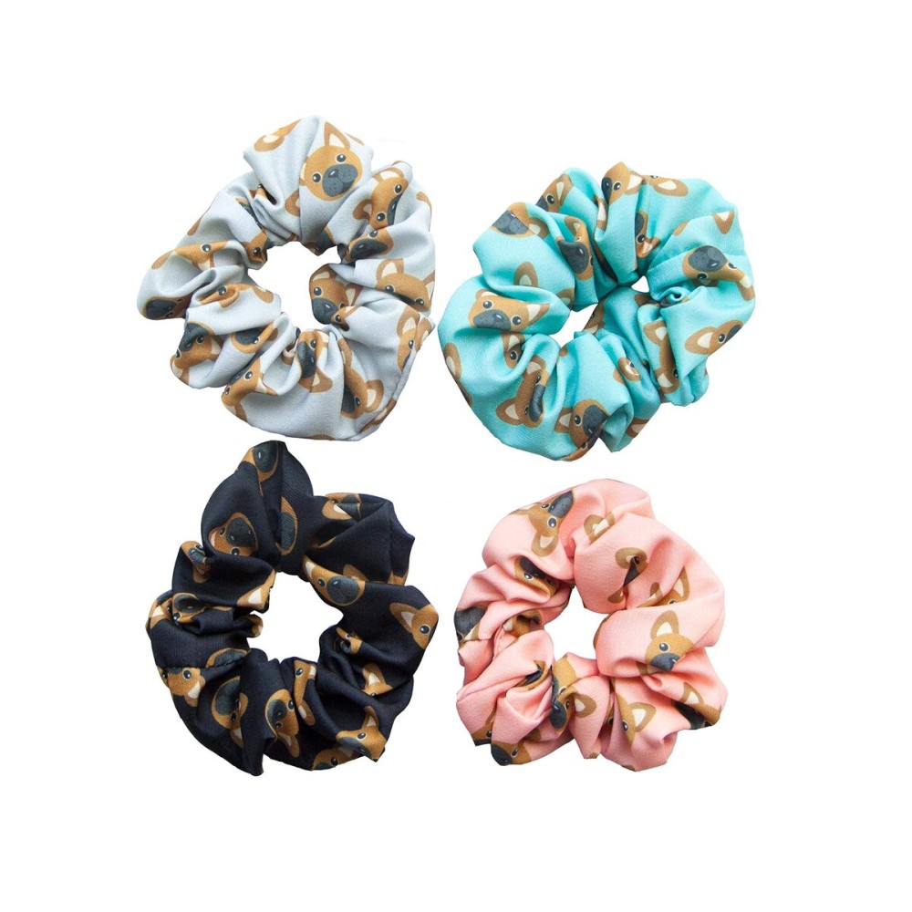 Happie Hare Scrunchies - Cotton Rounds Elastic Hair Bands - Scrunchy Hair Ties - Girls Hair Accessories - Gifts for Women (4 Pack, Fenchie Scrunchie)