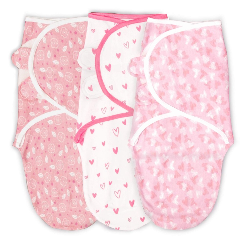 100% Organic Cotton Swaddle Blanket Baby Girl Infant Sleep Sack Wrap, Adjustable Infant Swaddle Wrap Newborn Babies Small 0-3 Months. (Hearts and Flowers 3 Pk)