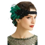 BABEYOND Vintage 1920s Flapper Headband Roaring 20s Great Gatsby Headpiece with Feather 1920s Flapper Gatsby Hair Accessories (Darkgreen)