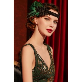BABEYOND Vintage 1920s Flapper Headband Roaring 20s Great Gatsby Headpiece with Feather 1920s Flapper Gatsby Hair Accessories (Darkgreen) BABEYOND Vintage 1920s Flapper Headband Roaring 20s Great Gatsby Headpiece with Feather 1920s Flapper Gatsby Hair Accessories (Darkgreen)