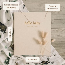 Peachly Unisex Baby Memory Book, Minimalist Baby Book First Year Baby Book Keepsake for Milestones, Linen Baby Books First Year Memory Book, Simple Baby Scrapbook for Boy Girl Milestones