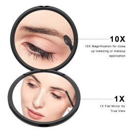 Benbilry Compact Travel Makeup Mirror with 10X Magnification for Purses, 4 Inch Double Sided Portable Folding Small Pocket Mirror Black