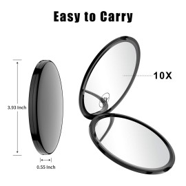 Benbilry Compact Travel Makeup Mirror with 10X Magnification for Purses, 4 Inch Double Sided Portable Folding Small Pocket Mirror Black