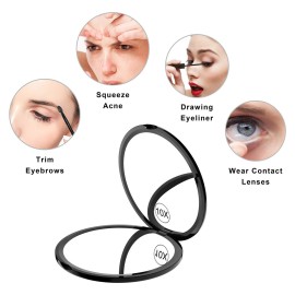 Benbilry Compact Travel Makeup Mirror with 10X Magnification for Purses, 4 Inch Double Sided Portable Folding Small Pocket Mirror Black