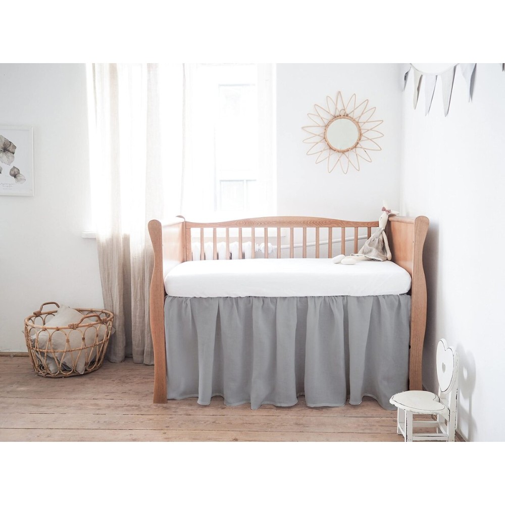 Dust Ruffle with Split Corners - 100% Cotton - for Nursery Crib Toddler Bedding Crib Bed Skirt for Baby Boys or Baby Girls, 14 Drop (Light Grey)