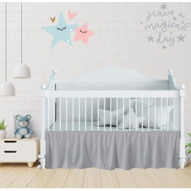 Dust Ruffle with Split Corners - 100% Cotton - for Nursery Crib Toddler Bedding Crib Bed Skirt for Baby Boys or Baby Girls, 14 Drop (Light Grey)