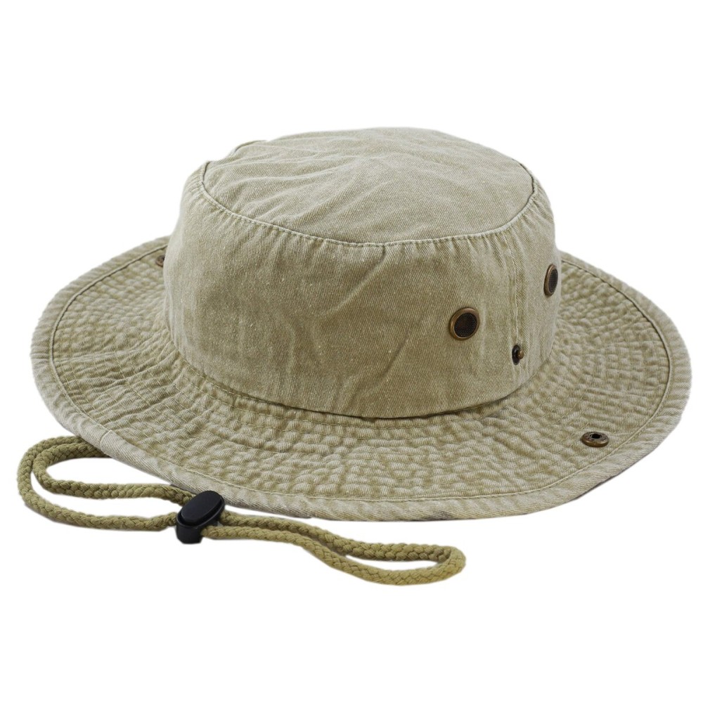 The Hat Depot 100% Cotton Stone-Washed Safari Wide Brim Foldable Double-Sided Outdoor Boonie Bucket Hat (S/M, 3. Pigment - Khaki)