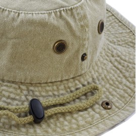 The Hat Depot 100% Cotton Stone-Washed Safari Wide Brim Foldable Double-Sided Outdoor Boonie Bucket Hat (S/M, 3. Pigment - Khaki)