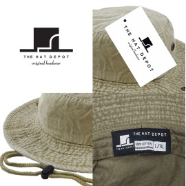 The Hat Depot 100% Cotton Stone-Washed Safari Wide Brim Foldable Double-Sided Outdoor Boonie Bucket Hat (S/M, 3. Pigment - Khaki)