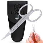 FABCARE curved nail scissors with pouch and e-book, innovative micro-serrations for fingernails, toenails, sharp cuticle trimming, professional stainless steel design, precise manicure grooming.