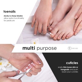 FABCARE curved nail scissors with pouch and e-book, innovative micro-serrations for fingernails, toenails, sharp cuticle trimming, professional stainless steel design, precise manicure grooming.