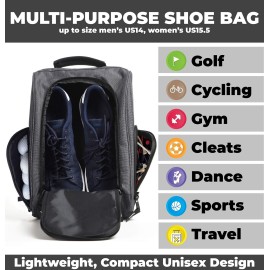 Athletico Golf Shoe Bag - Zippered Shoe Carrier Bags With Ventilation & Outside Pocket for Socks, Tees, etc. (Gray)