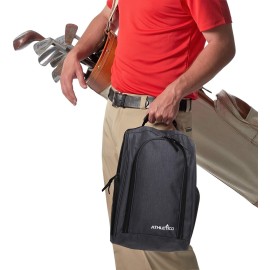 Athletico Golf Shoe Bag - Zippered Shoe Carrier Bags With Ventilation & Outside Pocket for Socks, Tees, etc. (Gray)