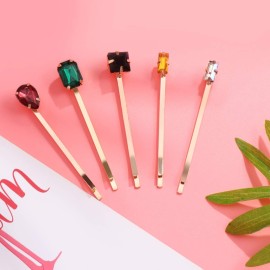 Lurrose Decorative Bobby Pins: 5pcs Colorful Gem Bobby Pins - Hair Clip for Women Hair Accessories (Mixed Style)