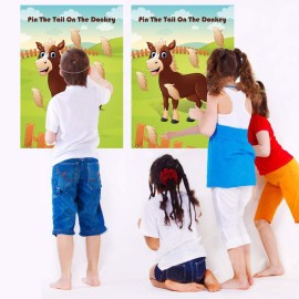 Hxezoc Pin The Tail On The Donkey Party Game with 30 Pcs Tails Large Donkey Games Poster for Kids Birthday Party Carnival Party Supplies