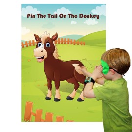 Hxezoc Pin The Tail On The Donkey Party Game with 30 Pcs Tails Large Donkey Games Poster for Kids Birthday Party Carnival Party Supplies