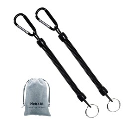 Nekoki Coil Springs Keychain Cellphone Snap Hook Holder Retractable Coil Cord Key Chain Holder with Carabiner Keychain,Father\'s Day Gift,Pack of 2 Black