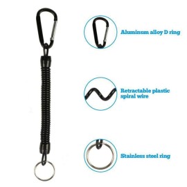 Nekoki Coil Springs Keychain Cellphone Snap Hook Holder Retractable Coil Cord Key Chain Holder with Carabiner Keychain,Father\'s Day Gift,Pack of 2 Black