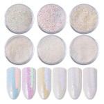YesLady White Holographic Sequins 3D Nail Art Glitters Powder Manicure Decoration 6Pots