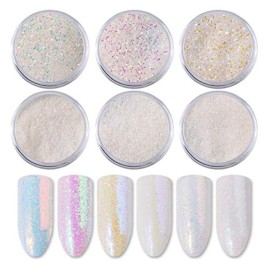YesLady White Holographic Sequins 3D Nail Art Glitters Powder Manicure Decoration 6Pots YesLady White Holographic Sequins 3D Nail Art Glitters Powder Manicure Decoration 6Pots
