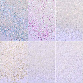 YesLady White Holographic Sequins 3D Nail Art Glitters Powder Manicure Decoration 6Pots