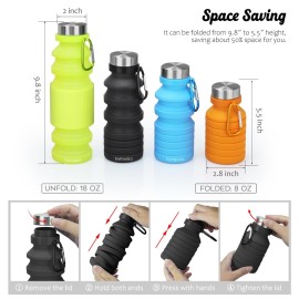Nefeeko Collapsible Water Bottle, 18floz Reuseable BPA Free Silicone Foldable Bottles for Travel Gym Camping Hiking, Portable Leak Proof Sports Water Bottle with Carabiner