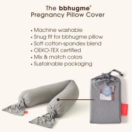 bbhugme Pregnancy Pillow Cover - Cotton Jersey Fabric - Fits bbhugme Pregnancy Pillow for Side Sleeping - Cover Only, Pregnancy Pillow Sold Separately, Stone