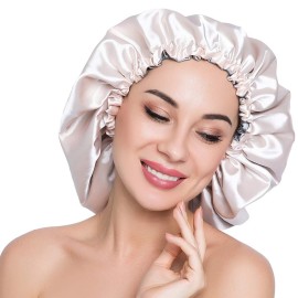 ELIHAIR Stain Bonnet Silky Sleep Cap Adjustable Satin Cap for Night Sleeping Hair Bonnet Reversible Double Layer X-Large Size Champagne/Grey ELIHAIR Stain Bonnet Silky Sleep Cap Adjustable Satin Cap for Night Sleeping Hair Bonnet Reversible Double Layer X-Large Size Champagne/Grey