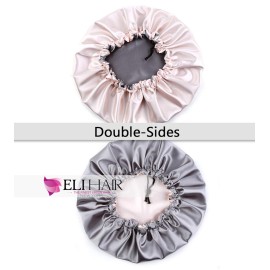ELIHAIR Stain Bonnet Silky Sleep Cap Adjustable Satin Cap for Night Sleeping Hair Bonnet Reversible Double Layer X-Large Size Champagne/Grey