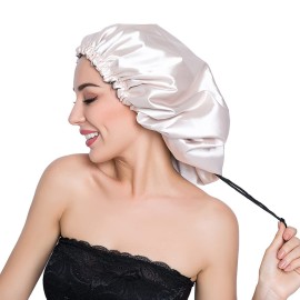 ELIHAIR Stain Bonnet Silky Sleep Cap Adjustable Satin Cap for Night Sleeping Hair Bonnet Reversible Double Layer X-Large Size Champagne/Grey