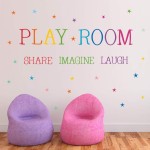 Playroom Share Imagine Laugh Wall Sticker, Inspirational Quote Wall Decals,Colorful Stars Playroom Sticker for Wall Classroom Nursery Decoration