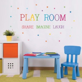 Playroom Share Imagine Laugh Wall Sticker, Inspirational Quote Wall Decals,Colorful Stars Playroom Sticker for Wall Classroom Nursery Decoration